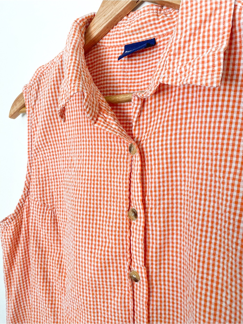 TRULY CASUAL | 100% Cotton | Gingham Button Up Sleeveless Blouse | Relaxed Fit | - Picture 3 of 7